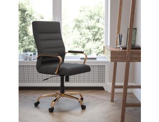 High Back Black LeatherSoft Executive Swivel Office Chair with Gold Frame/Arms