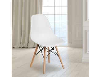 White Plastic Chair with Wooden Legs - Hospitality Seating - Side Chair