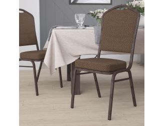 Crown Back Stacking Banquet Chair in Brown Patterned Fabric - Copper Vein Frame