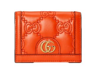 Gucci GG Quilted Matelassé Leather Card Case Wallet In Orange