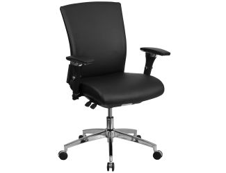 Intensive Use 300 lb. Rated Mid-Back Black LeatherSoft Multifunction Chair