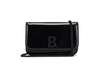 Balenciaga Black Shiny Calfskin Leather Chain Wallet Shoulder Bag