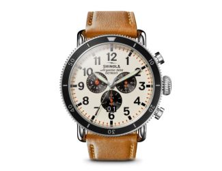 Mens' Runwell Chrono Bourbon Leather Strap Watch Ivory Dial