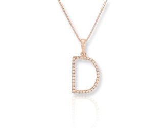 PARIKHS Diamond Initial Pendant Alphabet 'D' in 10K Rose Gold 0.10 ct , IJK color - I3 clarity