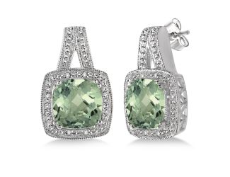 Green Amethyst & Diamond Earrings