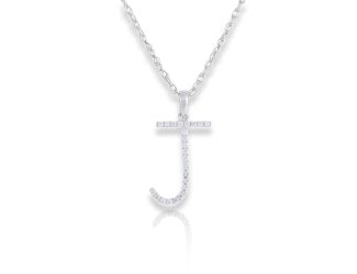 PARIKHS Initial Pendant Alphabet 'J' in CZ with chain in 925 Sterling Silver