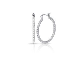 PARIKHS Rhodium Plated CZ Hoop Earrings in 925 Sterling Silver