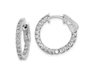 Sterling Silver Rhodium-plated CZ In and Out Round Hinged Hoop Earrings