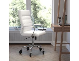 Executive Chair with Chrome Frame & Arms on Skate Wheels - White LeatherSoft