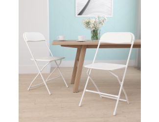Folding Chair - White Plastic  2 Pack 650LB Weight Capacity - Event Chair