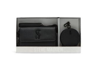 BCARINA Gift Boxed Faux Saffiano Crossbody Wallet Set - Black