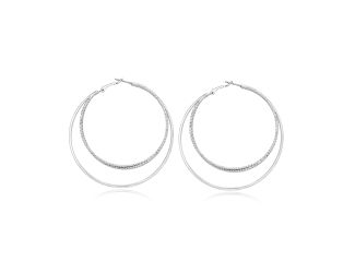 Double Row Hoop Earring- Silver Tone