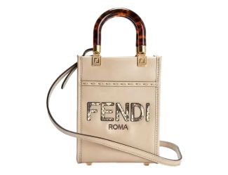Fendi Nude Calfskin Snake Print Mini Sunshine Shopper Tote Crossbody Bag