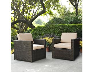 Palm Harbor 2 Piece Outdoor Wicker Seating Set With Sand Cushions -  Two Outdoor Wicker Chairs