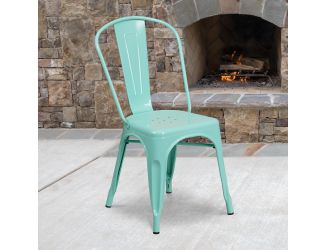 Mint Green Metal Indoor-Outdoor Stackable Chair - Kitchen Furniture - Cafe Chair