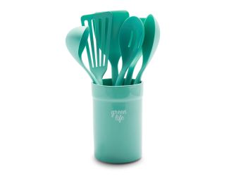 7pc Nylon Cooking Utensils w/ Ceramic Crock Turquoise