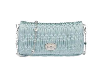 Miu Miu Satin Quilted Crystal Embellished Chain Crossbody Light Blue