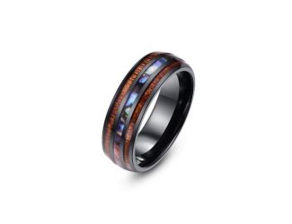 Phoenix - Tungsten & Sapele + Sea Shell Ring Size 11