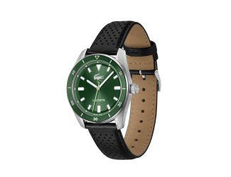 Mens Boston Green & Black Leather Strap Watch Green Dial