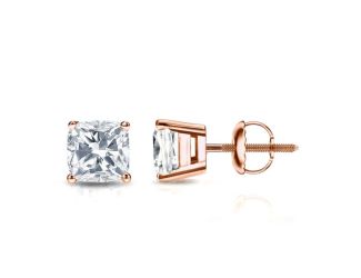 Bright White Pinnacle Cushion Lab Grown Diamond Screwback Stud in 14K Rose Gold 1.10ct, GH, VVS