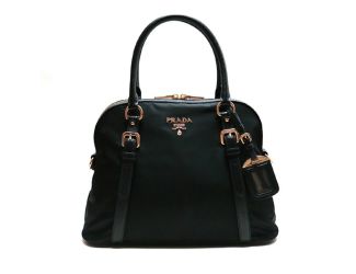 Prada Tessuto Nylon Saffiano Leather Black Satchel Bag