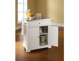 Alexandria Stainless Steel Top Kitchen Island White Finish