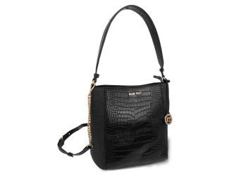 Croco Top Handle Hobo with Detachable Chain Strap - (Black)