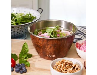 64oz Stainless Steel Salad Bowl Kit Teakwood
