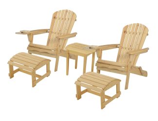 Blizzard - 2 Foldable Adirondack Chairs w/Cup Holders, 2 Ottoman & End Table - Natural