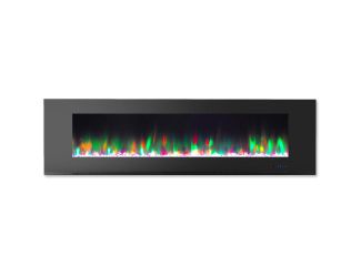 72 In. Wall-Mount Electric Fireplace in Black with Multi-Color Flames and Crystal Rock Display