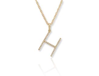 PARIKHS Initial Pendant Alphabet 'H' in CZ with chain in 925 Sterling Silver with Yellow Plating