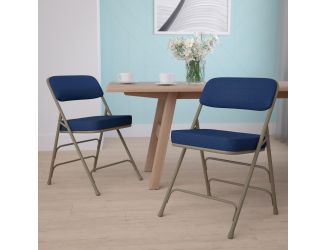 2 Pack 18.5"W Premium Curved Triple Braced Navy Blue Fabric Metal Folding Chair