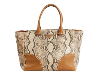 Prada Galleria Natural Python Leather Brown Double Zip Tote Handbag