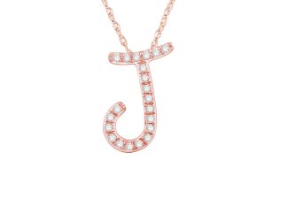 PARIKHS Initial Pendant Alphabet 'J' in CZ with chain in 925 Sterling Silver with Rose Plating