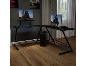 L-Shaped Computer Black Desk, Gaming Desk, Home Office Desk, Black Frame