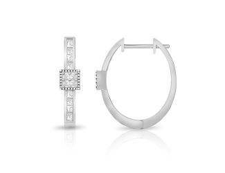 PARIKHS Princess cut Diamond Hoop Earring in 10K White Gold 0.20ct, Color-IJ, Clarity-I1 I2