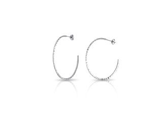 PARIKHS Rhodium Plated Diamond Cut Semi Hoop Earrings in 925 Sterling Silver-50mm