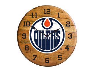 Edmonton Oilers Oak Barrel Clock