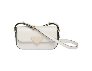 Prada Embleme Triangle Logo Soft Calfskin Crossbody Bag White