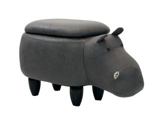 15-In. Seat Height Dark Gray Hippo Animal Shape Storage Ottoman - Furniture for Nursery, Bedroom, Pl