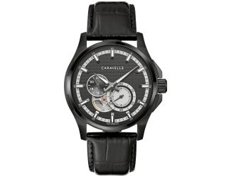 Men's Dress Leather Strap watch, Black dial