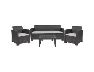 4pc Faux Rattan Style Sofa Set: Dark Gray