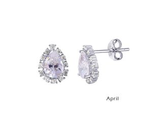 PARIKHS Rhodium Plated Teardrop Halo CZ April Birthstone Earring in 925 Sterling Silver