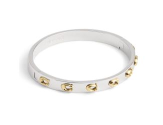 Signature C Hinged Bangle - Silver/Gold
