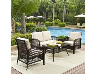 Tribeca 4 Piece Outdoor Wicker Seating Set In Brown With Sand Cusions