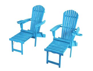 Oceanic Adirondack Chaise Lounge w/Ottoman & Beverage Holder, Set of 2 - Sky Blue