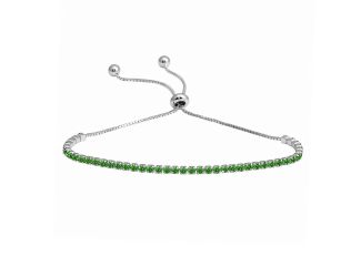 PARIKHS Rhodium Plated Green CZ Lariat Bracelet in 925 Sterling Silver