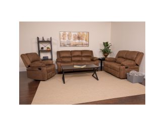 Contemporary Chocolate Brown Microfiber Plush Pillow Back Reclining Sofa Set
