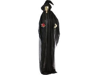 Life-Size Animatronic Witch, Indoor/Outdoor Halloween Decoration, Flashing Red Eyes, Poseable, Batte