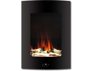 19.5 In. Vertical Electric Fireplace in Black with Multi-Color Flame and Driftwood Log Display